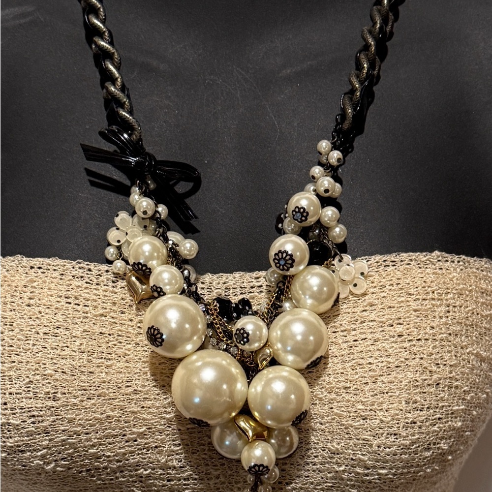 Betsey Johnson Pearl and Black Beaded Necklace